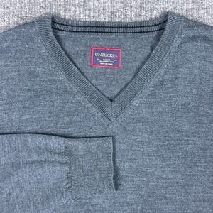 UNTUCKit Sweater Mens Large Gray‎ Merino Wool Knit V Neck Lightweight Stretch